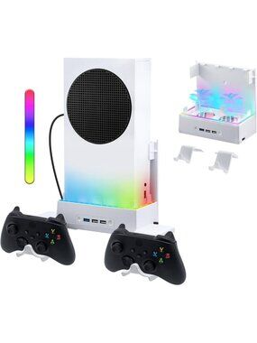 Wall Mount for Xbox Series S - Dual Cooling Fans, RGB Light, Adjustable Stand